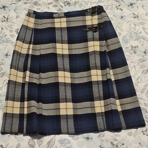 Eddie Bauer Navy and Cream Checkered A-Line Skirt